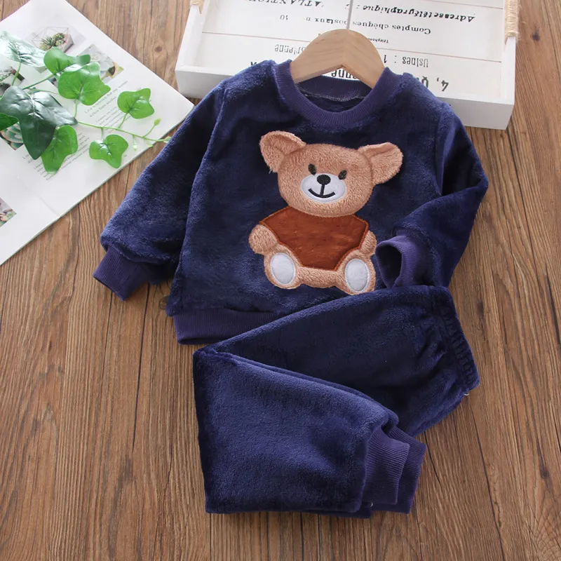 2pcs Toddler Boy Bear Applique Embroidery Pattern Set Dark Blue big image 1