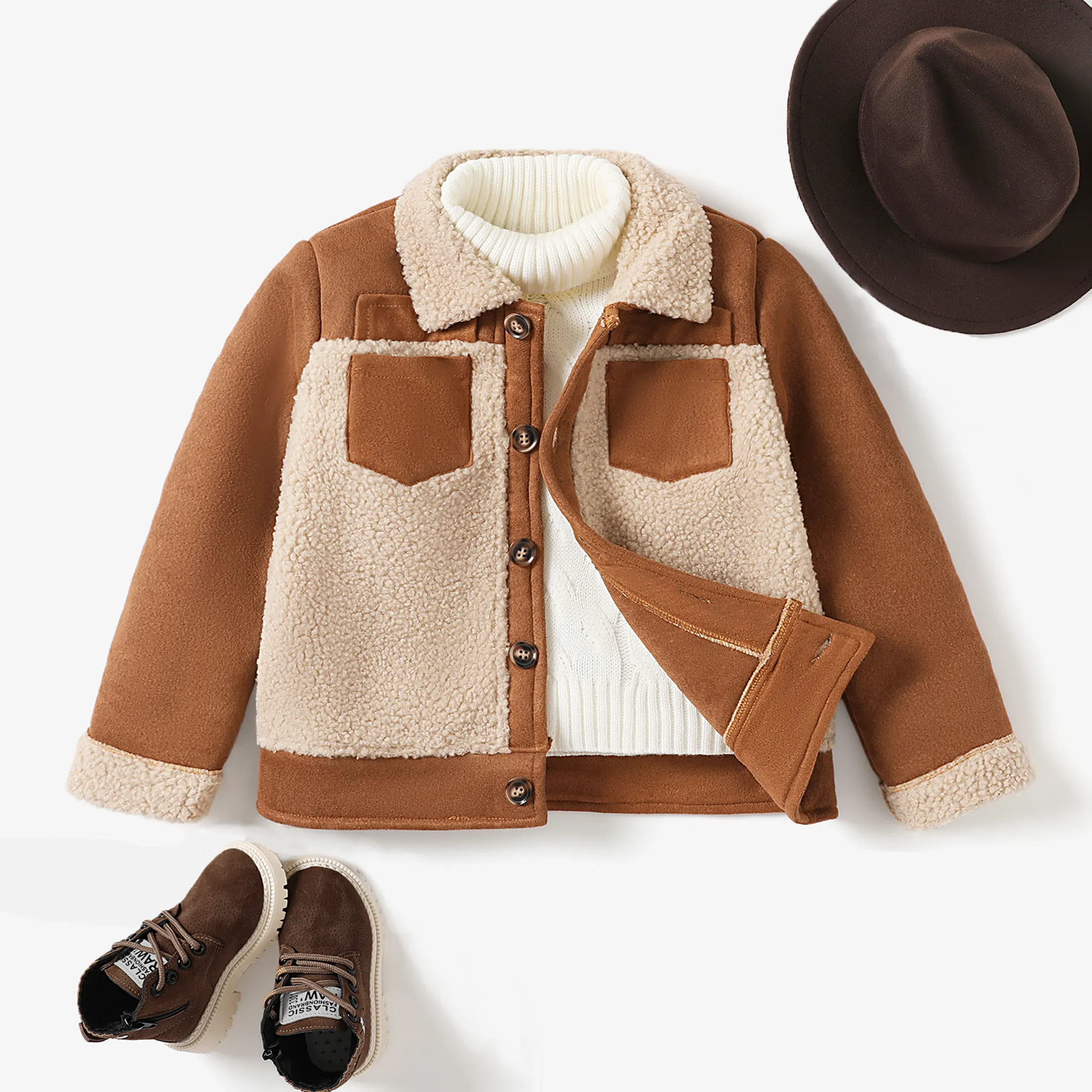 Kid Boy's Trendy Thick Fabric Stitching Coat/Jacket Brown image 2