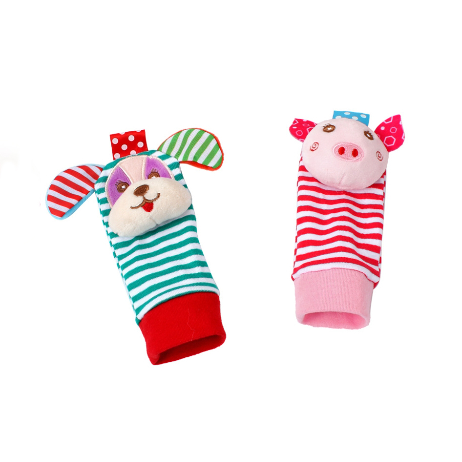 Infant Soothing Toy Wristband with Socks or Hand Strap - Built-in Mini Bell Toy