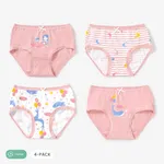 4pcs Kid Girl 3D Hyper-Tactile Cotton Cute Animal Print Underwear Set Dark Pink