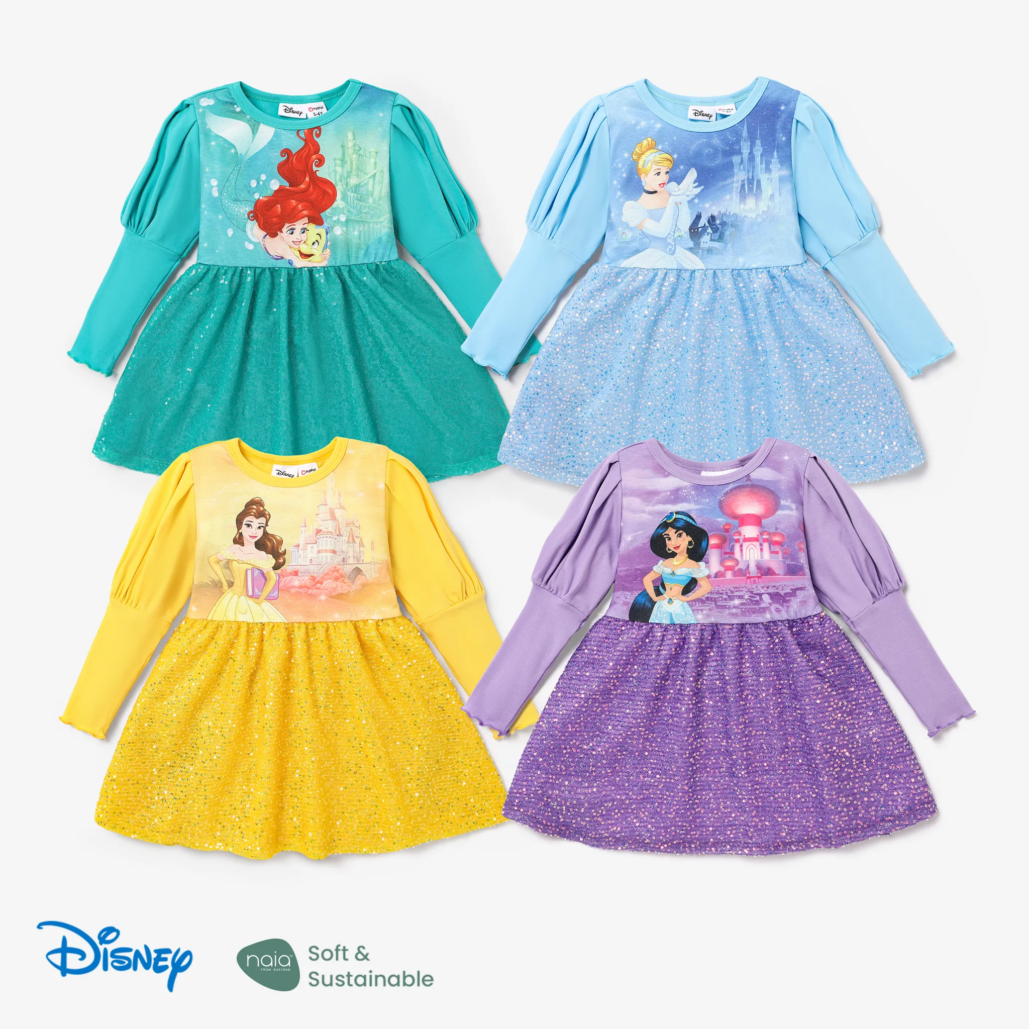 Disney Mickey and Friends Toddler Girl Puff Sleeve Sparkling Sequin Dress