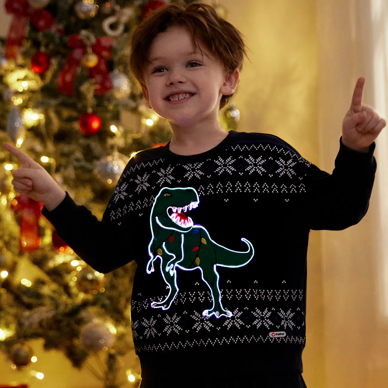 Go-Glow Christmas Illuminating Sweatshirt with Light Up Dragon Including Controller (Built-In Battery) Dark Blue big image 1