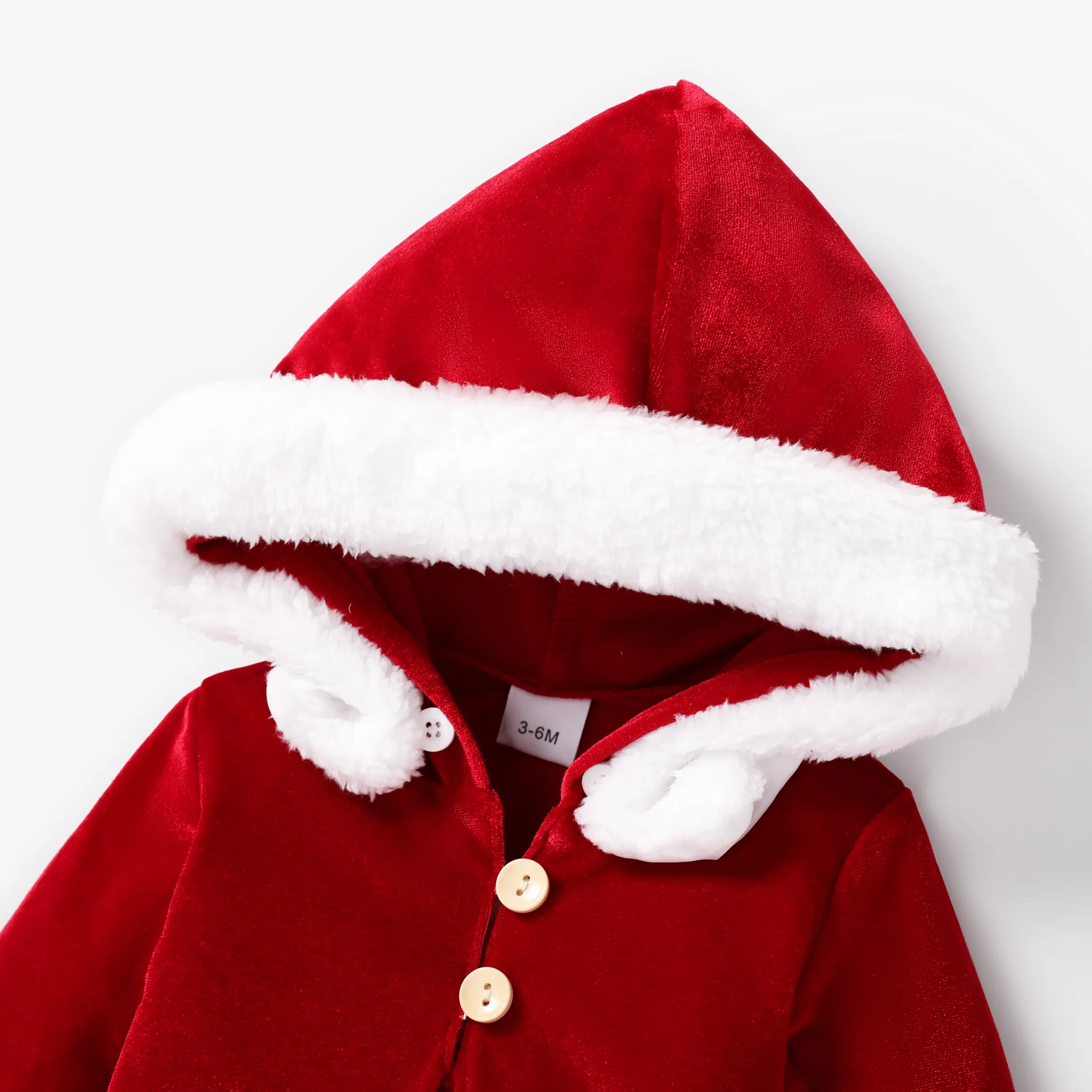 Baby Girl Solid Removable Fur Brim Plush Jumpsuit Red image 4