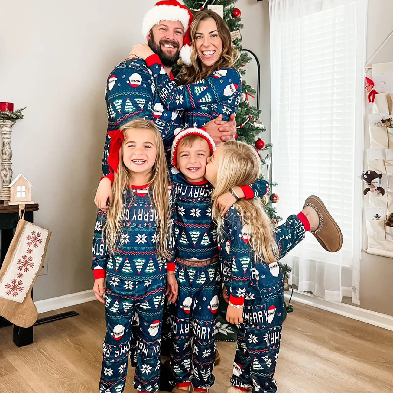 Navidad Looks familiares Manga larga Conjuntos combinados para familia Pijamas (Flame Resistant) Azul Profundo big image 1