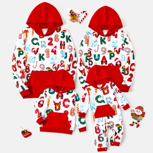 Christmas Family Matching Childlike Color-block Festival Theme Print Long-sleeve Hooded Sweatshirts Tops