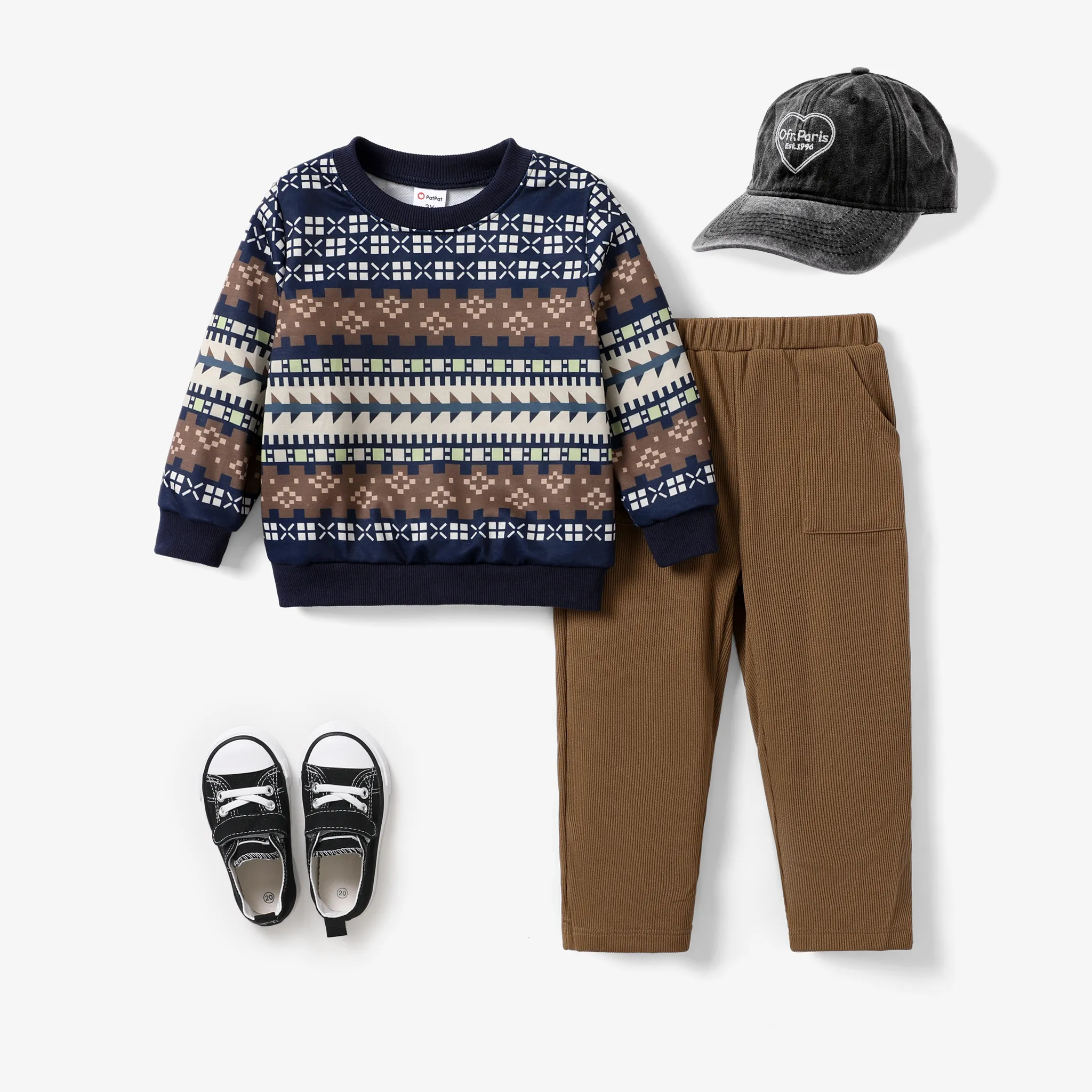 2pcs Toddler Boy Casual Geometric Pattern Set