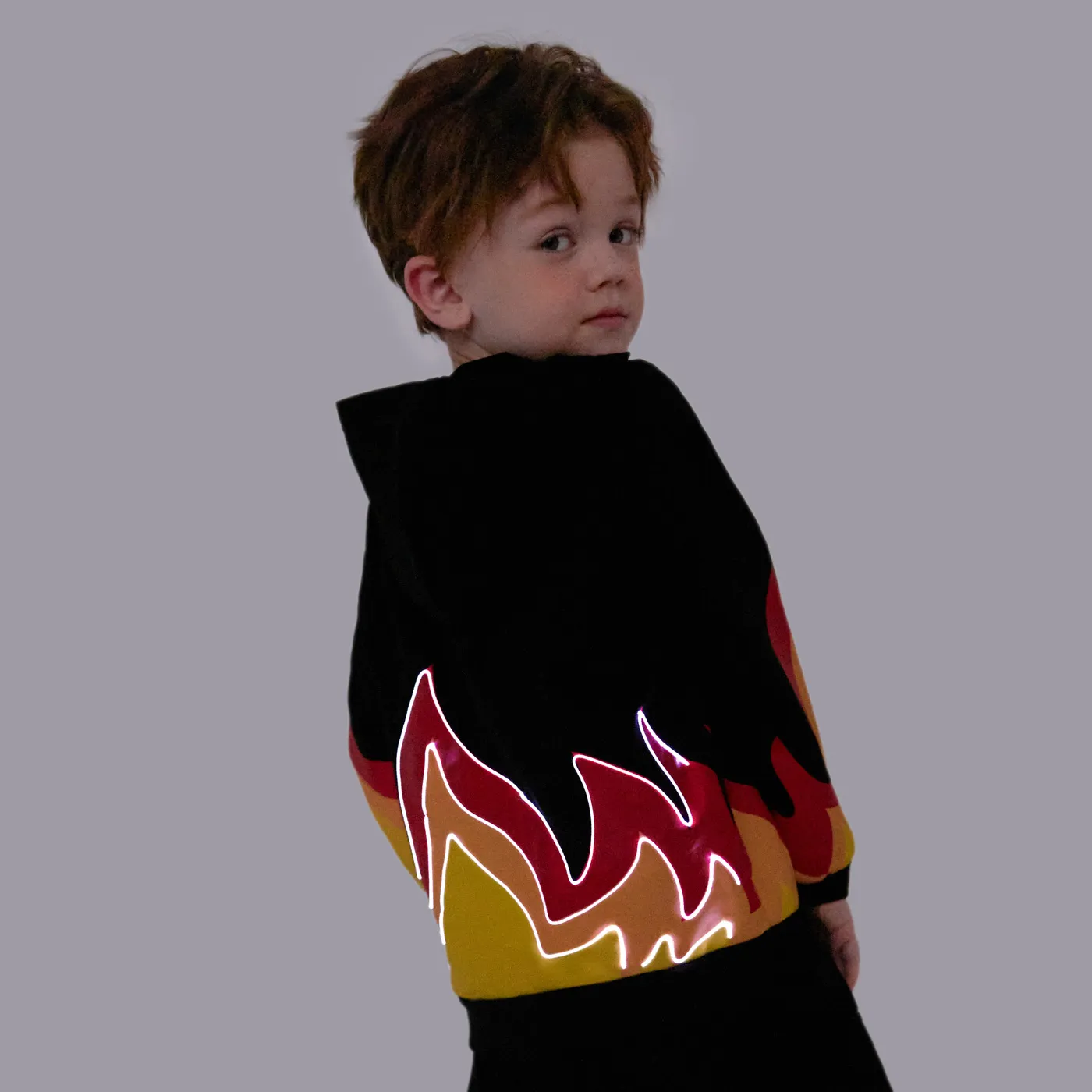 Veste à Capuche En Coton Color Block Imprimé Flamme Illuminée Pour Enfant Garçon