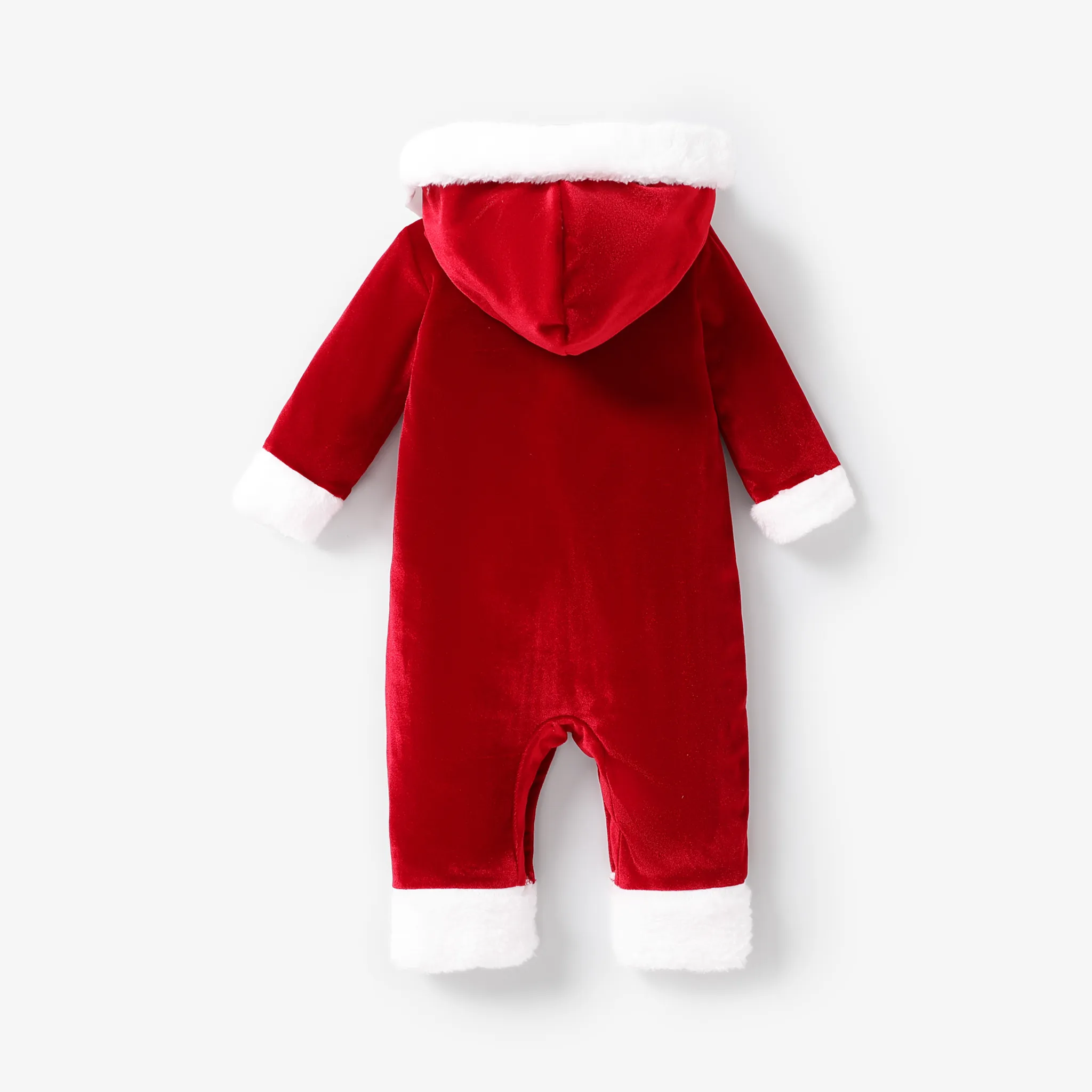 Baby Girl Solid Removable Fur Brim Plush Jumpsuit Red image 3