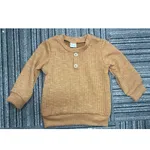 Baby Boy/Girl Button Design Solid Ribbed Knitted Long-sleeve Pullover Top Brown