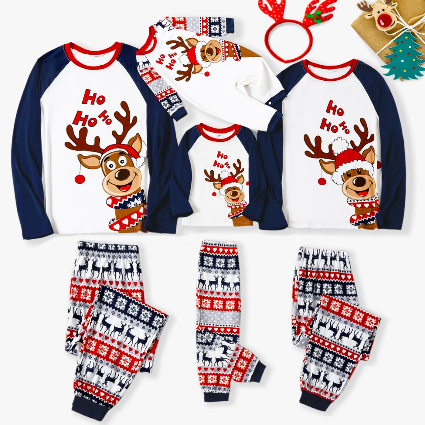 Christmas Family Matching Cute Reindeer Print Pajamas Sets(Flame Resistant) 