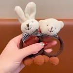 Paquete de 2 cuerdas de pelo de conejo de oso de dibujos animados para niños pequeños / niños Marrón