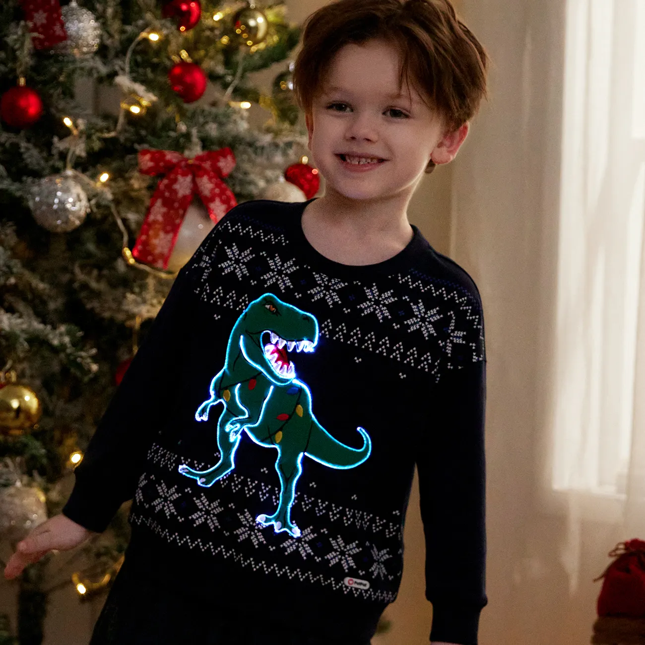 Go-Glow Christmas Illuminating Sweatshirt mit leuchtendem Drachen inklusive Controller (eingebauter Akku) dunkelblau big image 1