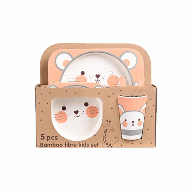 Bamboo Fiber 5-Piece Kids Tableware Set Pink