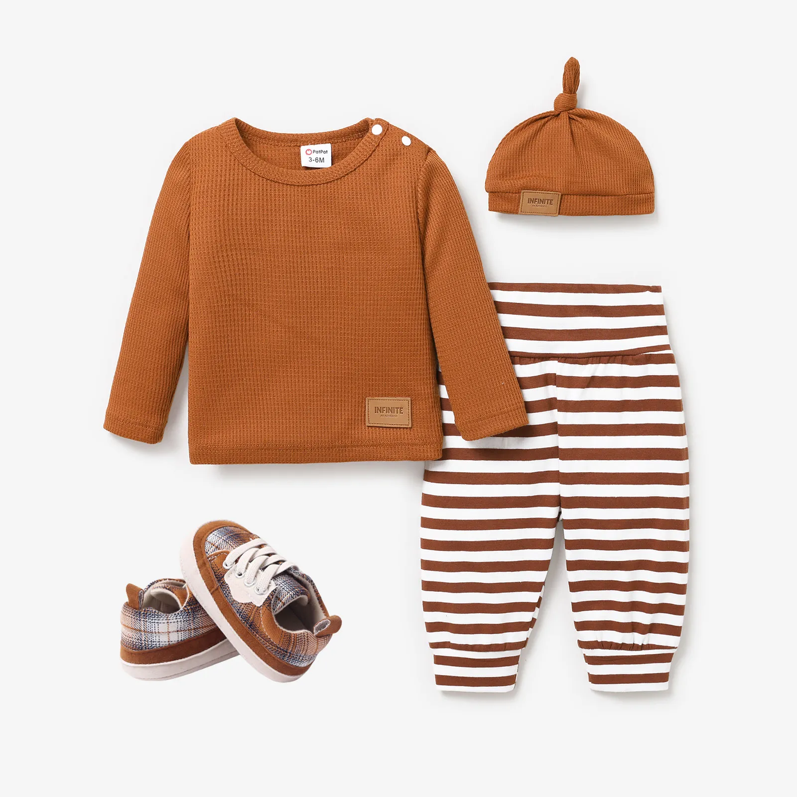 3pcs Baby Boy Casual Stripe Pattern Set Brown image 2