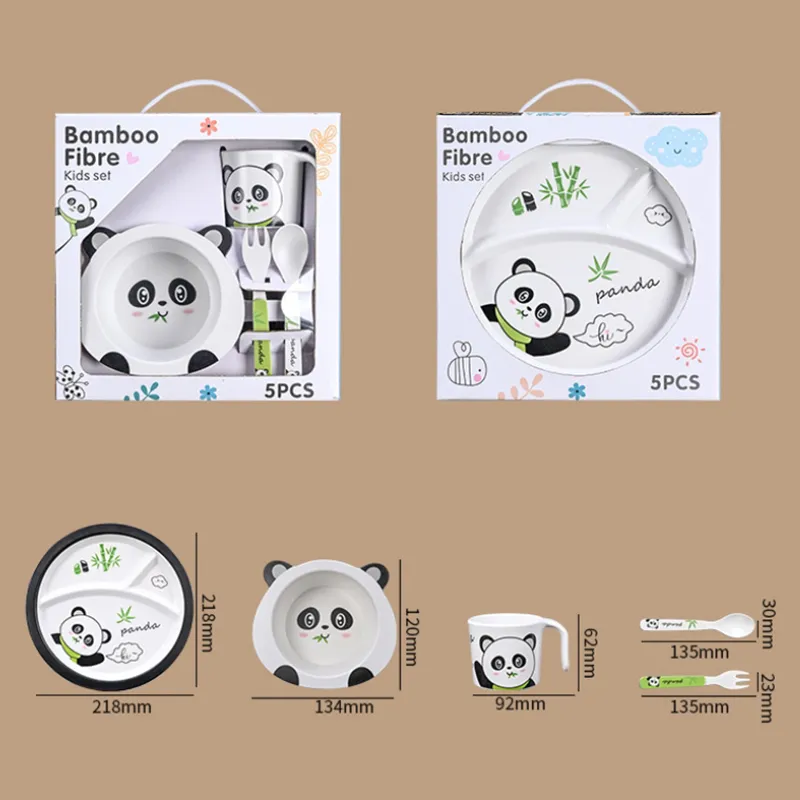 Bamboo Fiber Kids Tableware Set - 5-Piece Gift Box with Plate, Bowl, Cup, Spoon, and Fork Black image 4