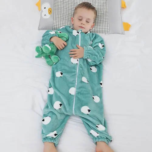 Einteiliger Baby-Flanellstrampler mit abnehmbaren Beinen für trittsicheres Schlafen