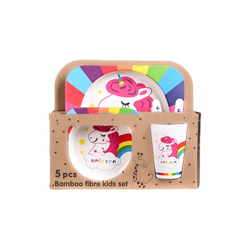 Bamboo Fiber 5-Piece Kids Tableware Set Colorful