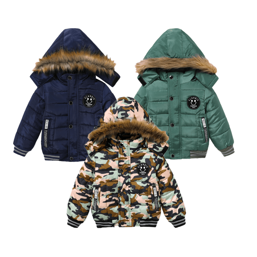 Toddler/Kid Boys Sporty Solid Color/Camouflage Big Fuzzy Hooded Cotton Jacket