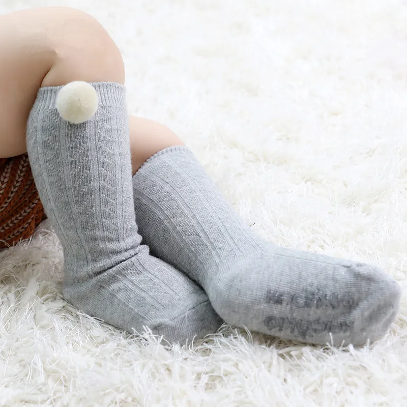 Bebê/criança Meias simples de cor sólida antiderrapante na panturrilha média Cinzento Claro