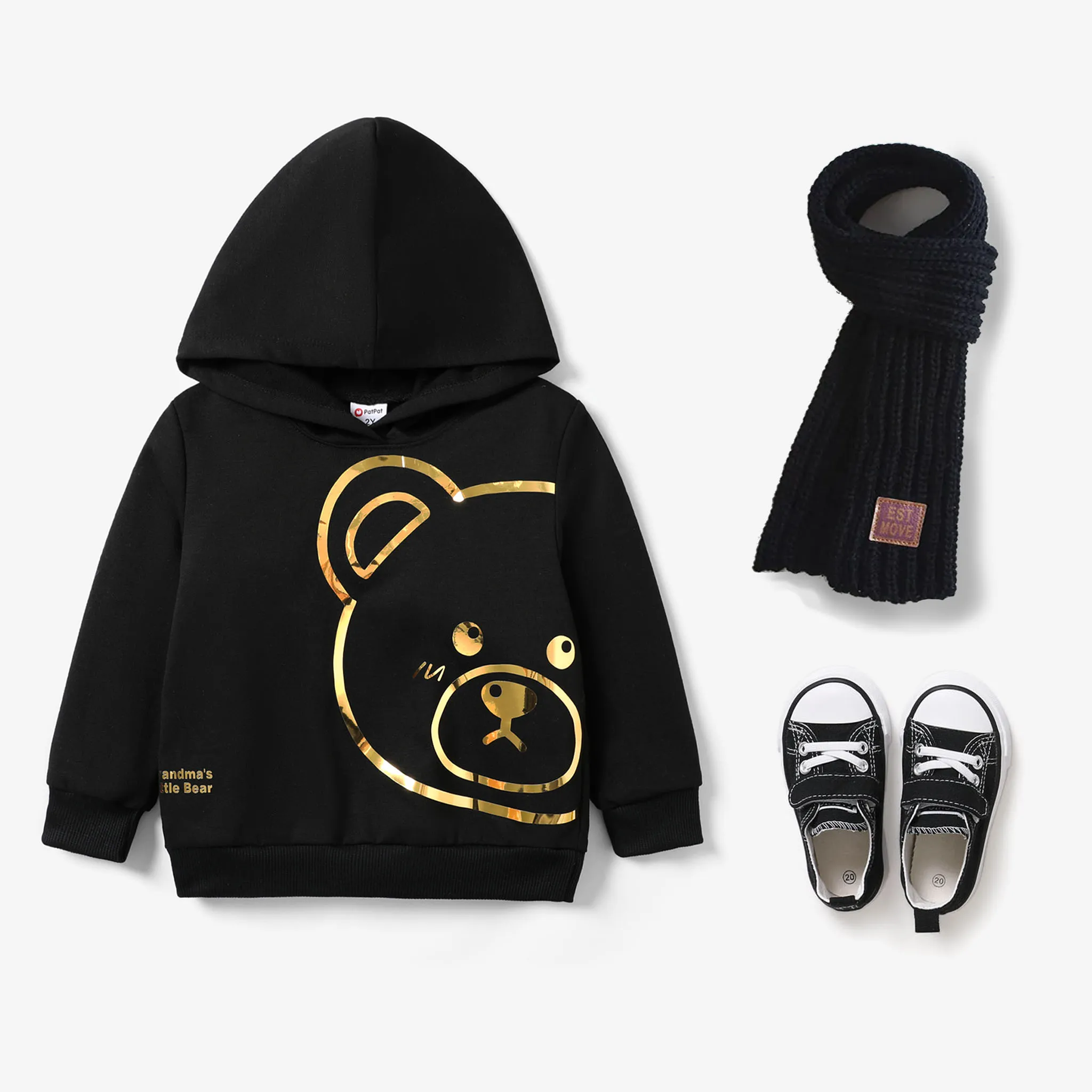 Toddler Girl/Boy Childlike Gold Bear Pattern Hoodie
