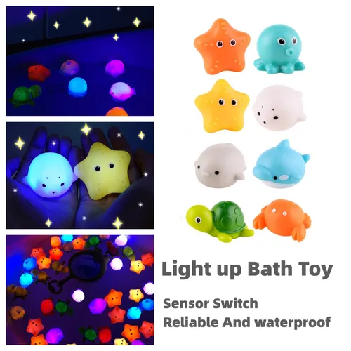 4Pcs Light up Bath Toys Bulk Floating Rubber Ocean Sea Animal Toys Set