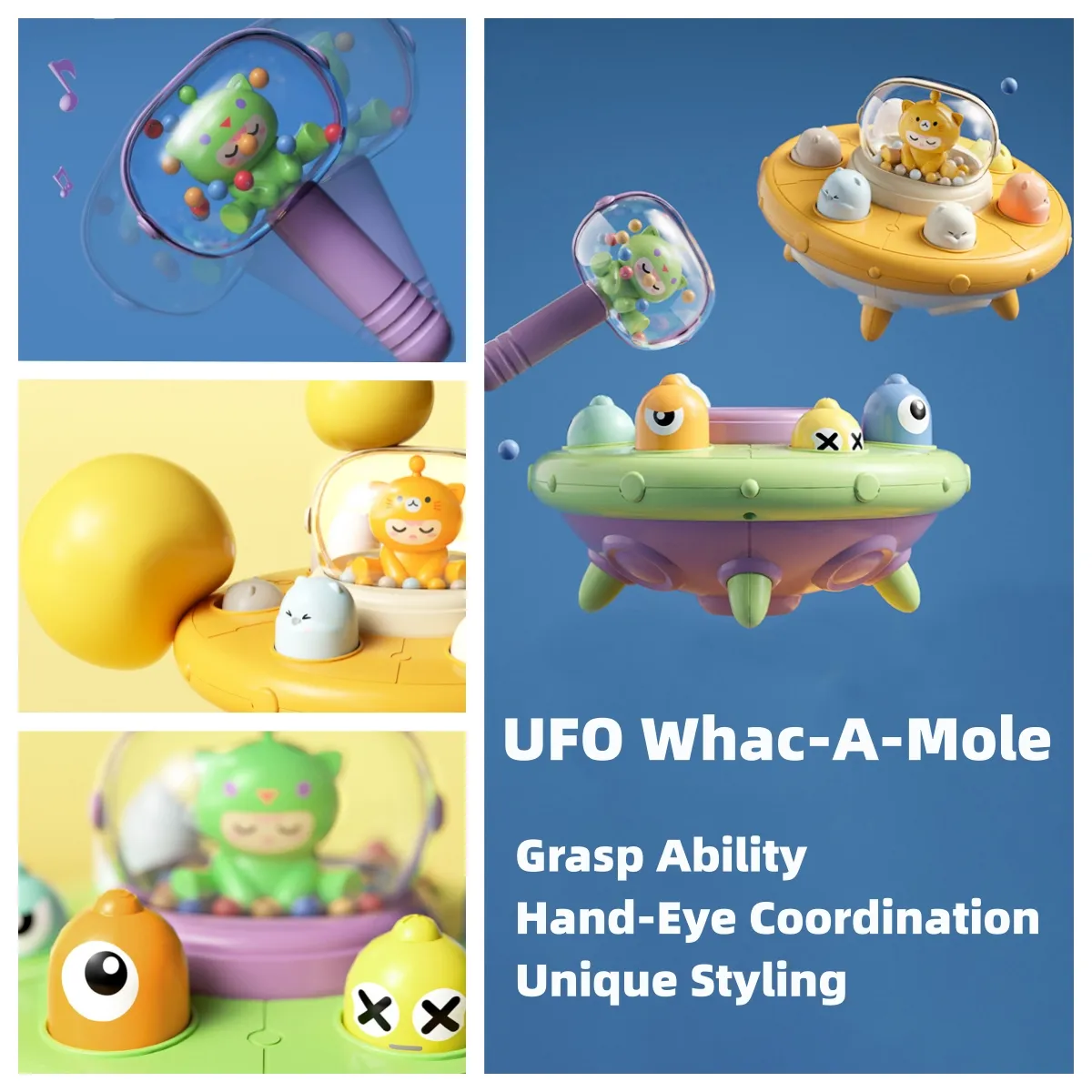 Hand-Auge-Training Whack-a-Mole-Tischspielzeug mit fliegender Untertasse, ideal zur Verbesserung von Konzentration und Koordination