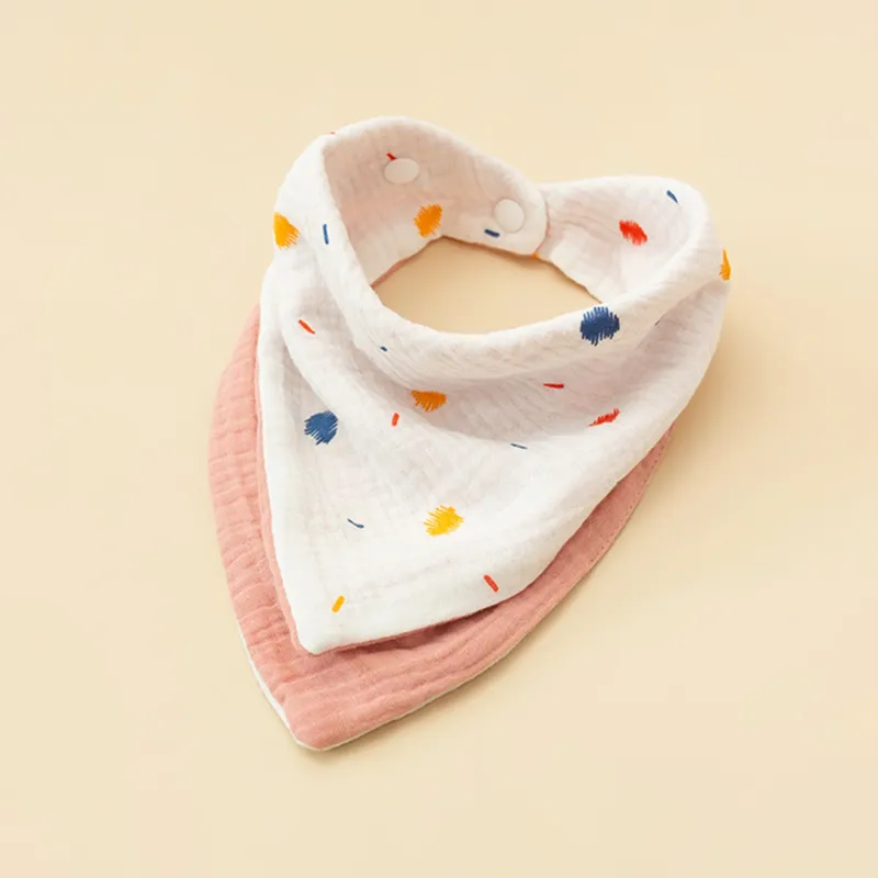 Multi-functional Baby Cotton Gauze Printed And Patchwork Triangle Bib