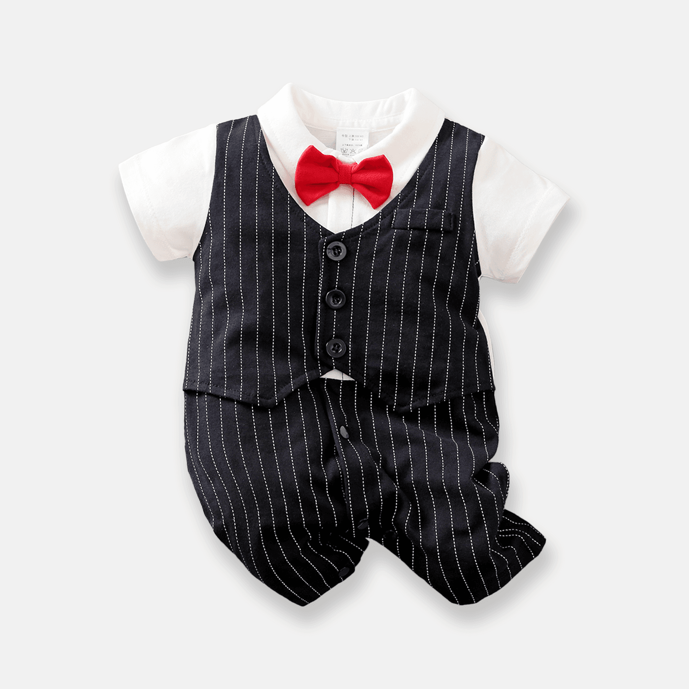 2pcs Baby Boy Cotton Classic Stripe Short Sleeve Lapel Jumpsuit