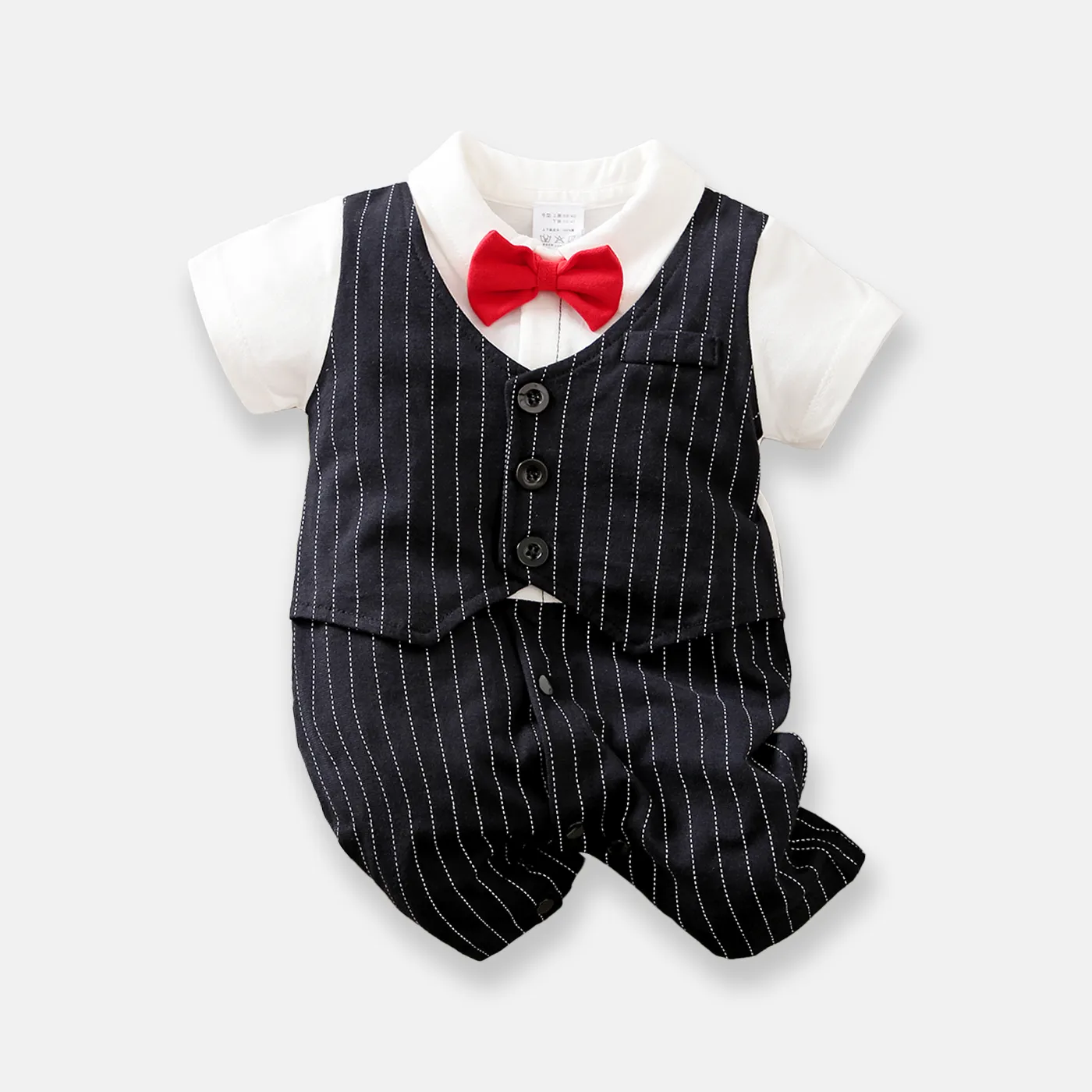 2pcs Baby Boy Cotton Classic Stripe Short Sleeve Lapel Jumpsuit Black