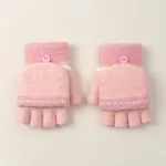 Toddler‘s Half finger flap knitted cartoon gloves Pink