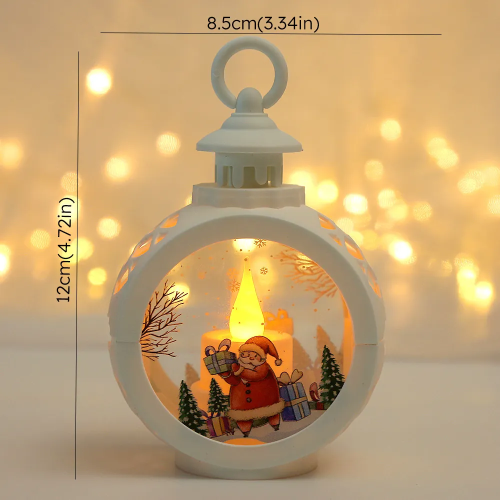 Christmas Round Handheld Lighted Lantern: Battery-Powered Decorative Holiday Item ,Festive Party Atmosphere White