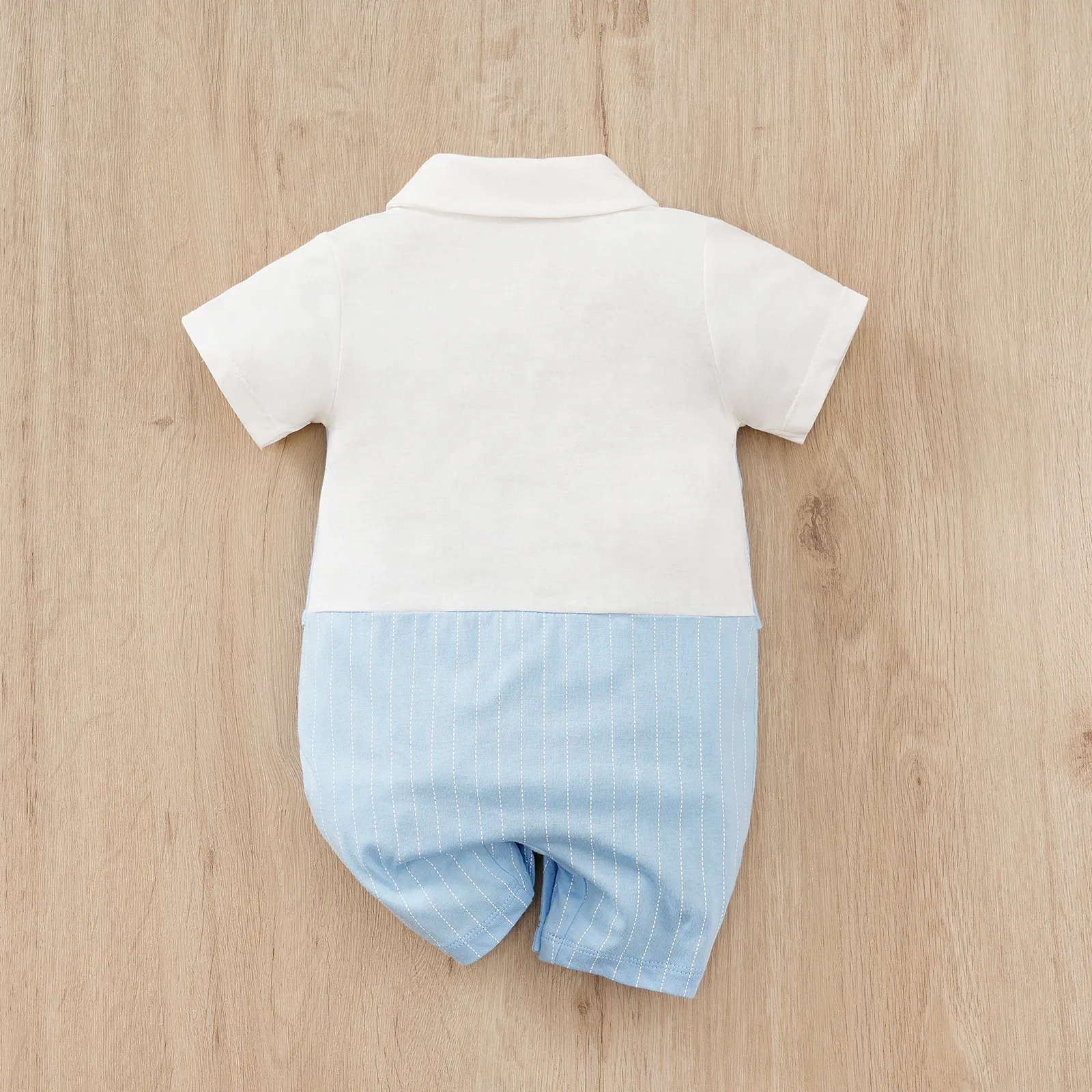 2pcs Baby Boy Cotton Classic Stripe Short Sleeve Lapel Jumpsuit Blue image 3
