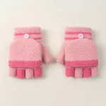 Toddler‘s Half finger flap knitted cartoon gloves Dark Pink