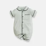 Baby Girl/Boy Solid Cotton Color-block Short Sleeves Lapel Jumpsuit GrayGreen