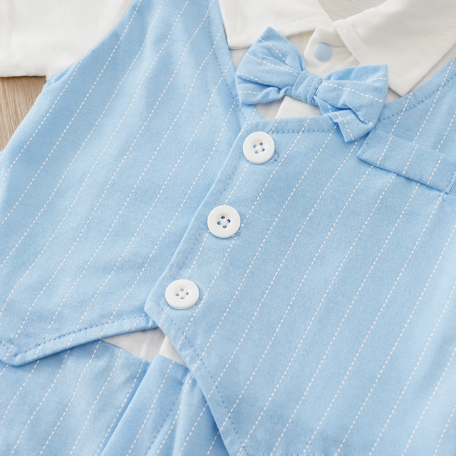 2pcs Baby Boy Cotton Classic Stripe Short Sleeve Lapel Jumpsuit Blue image 5
