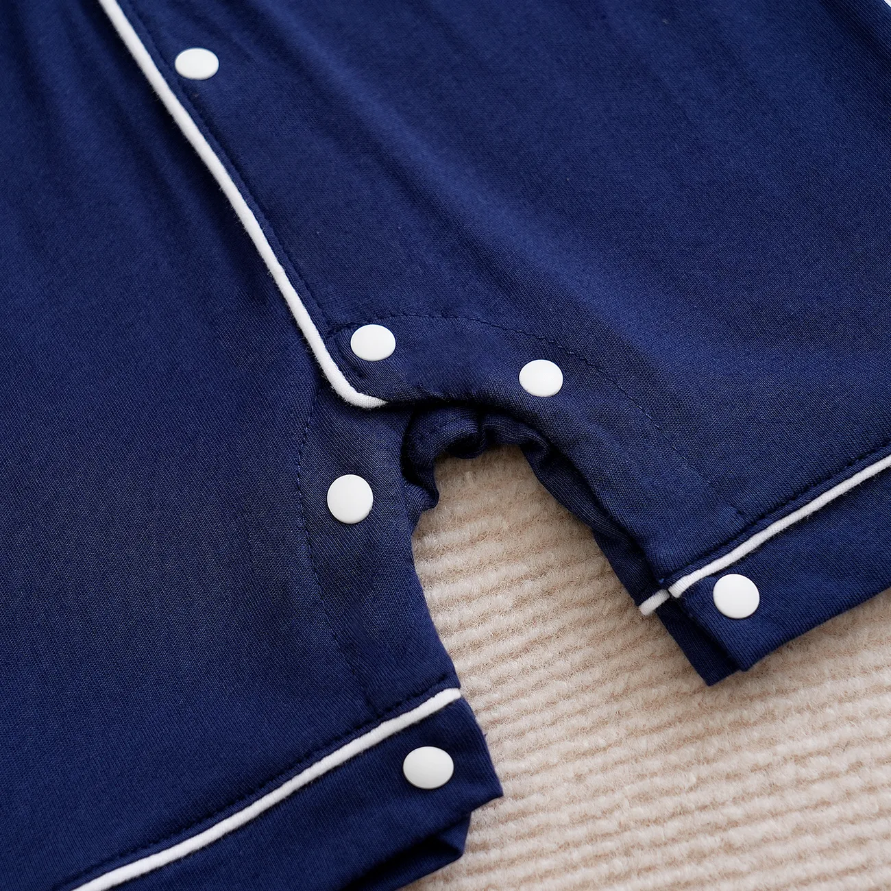 Baby Girl/Boy Solid Cotton Color-block Short Sleeves Lapel Jumpsuit Tibetan blue big image 1