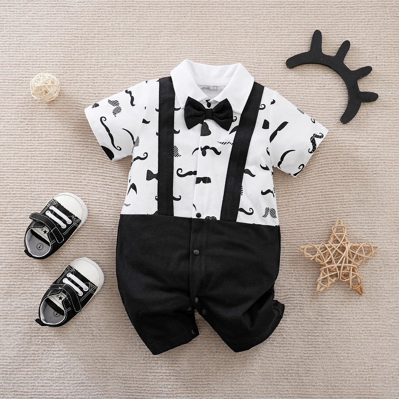 Baby Boy Casual Cotton Stitched Fabric Short Sleeve Jumpsuit