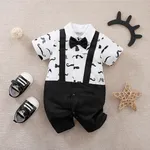 Baby Boy Casual Cotton Stitched Fabric Short Sleeve Jumpsuit Black