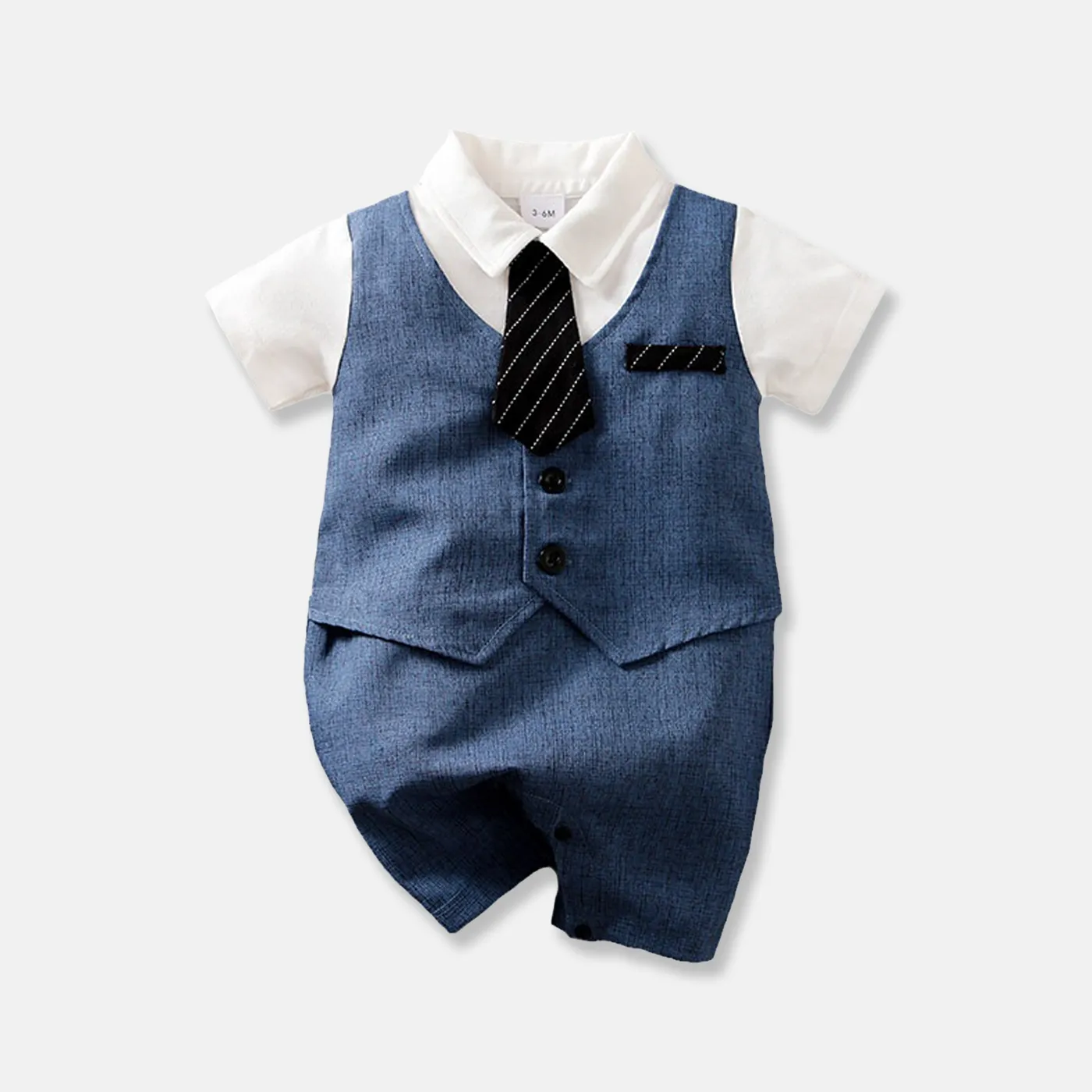 2pcs Baby Boy Classic Solid Fabric Stitching Short Sleeve Jumpsuit Set