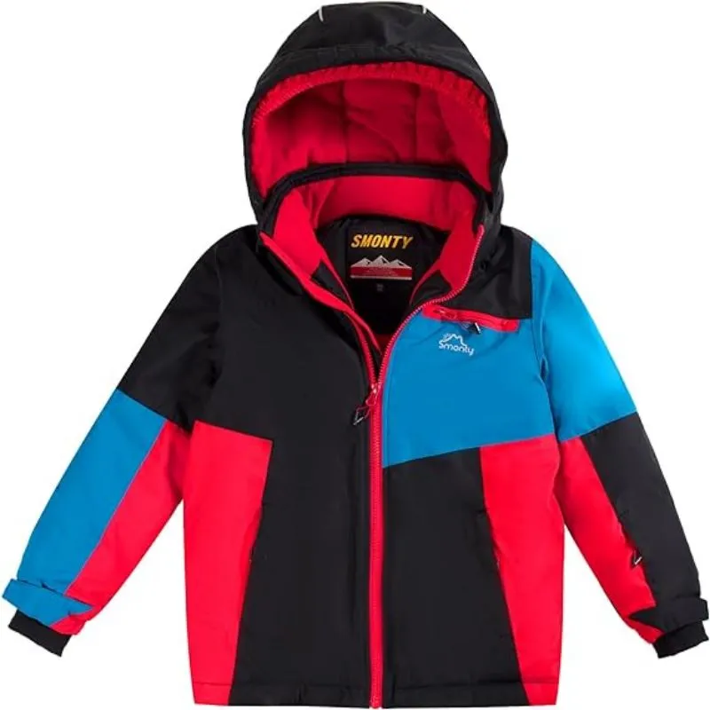 2PCS Kid Boy/Girl Windproof Waterproof Winter Ski Jacket & Pants Set Snow Suit redblack big image 1