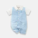2pcs Baby Boy Cotton Classic Stripe Short Sleeve Lapel Jumpsuit Blue