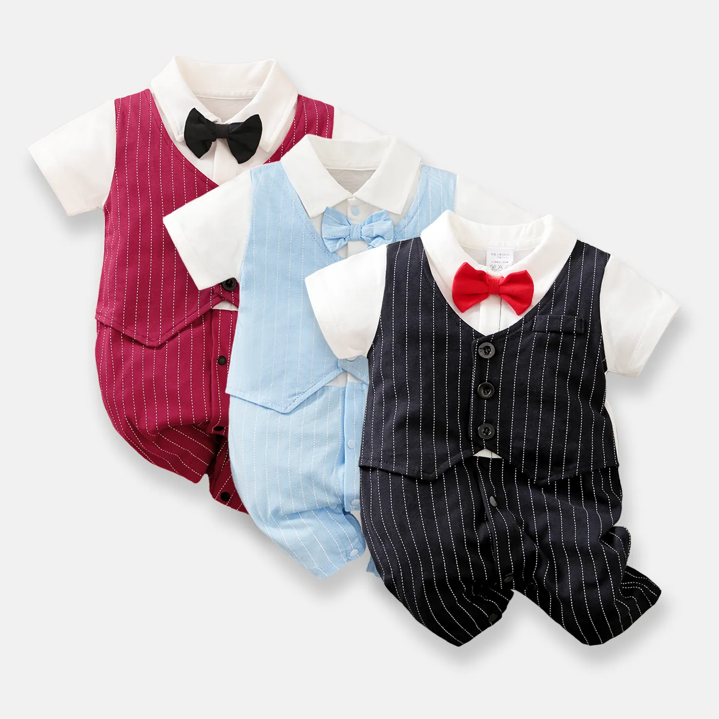 2pcs Baby Boy Cotton Classic Stripe Short Sleeve Lapel Jumpsuit