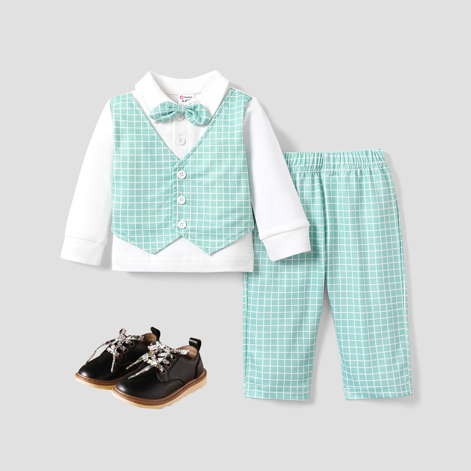 2PCS Baby Boy Classic Grid / Houndstooth Top / Ensemble De Pantalons