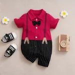 Baby Boy Casual Cotton Stitched Fabric Short Sleeve Jumpsuit Red