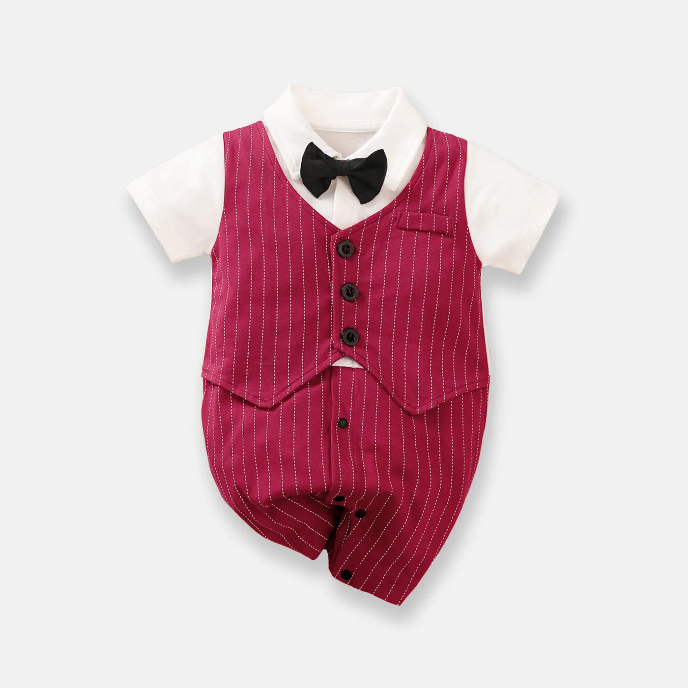 2pcs Baby Boy Cotton Classic Stripe Short Sleeve Lapel Jumpsuit Red