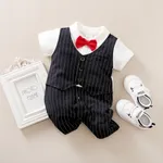 2pcs Baby Boy Cotton Classic Stripe Short Sleeve Lapel Jumpsuit Black