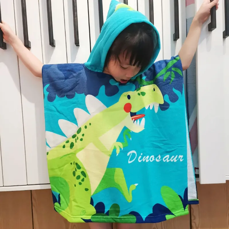 Adorable Dinosaur-Patterned Cape Bath Towel For Kids Up To 5 Years Old