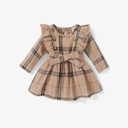 Baby Girl's Preppy style Ruffle Edge Grid/Houndstooth Dress