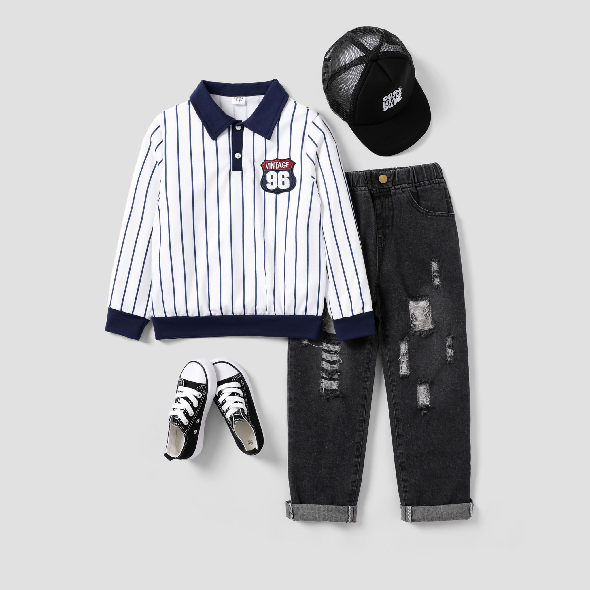 Kid Boy Lapel Stripe Sportswear Sweatshirt