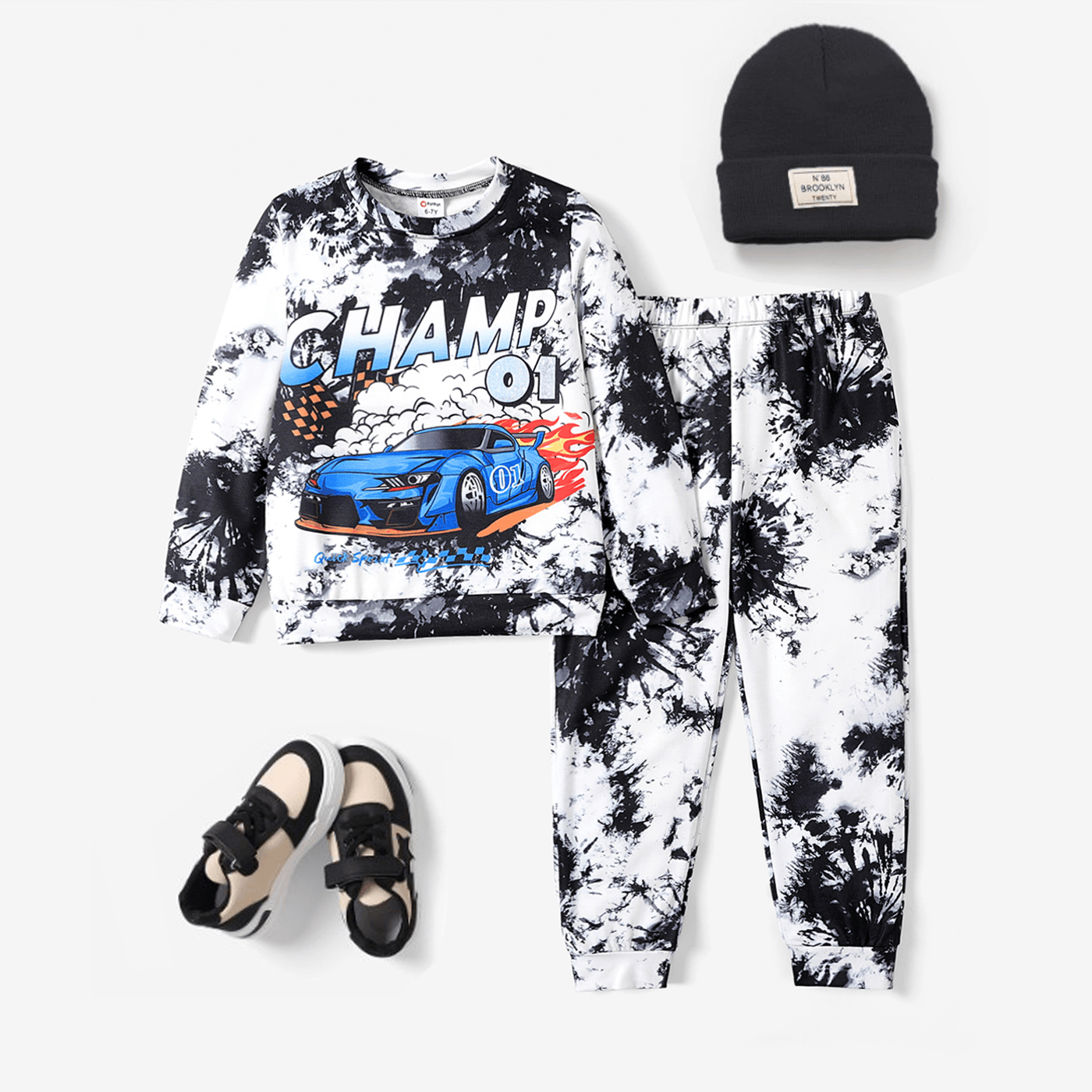 

2pcs Kid Boy Camouflage Car Pattern Casual Top/Pant Set